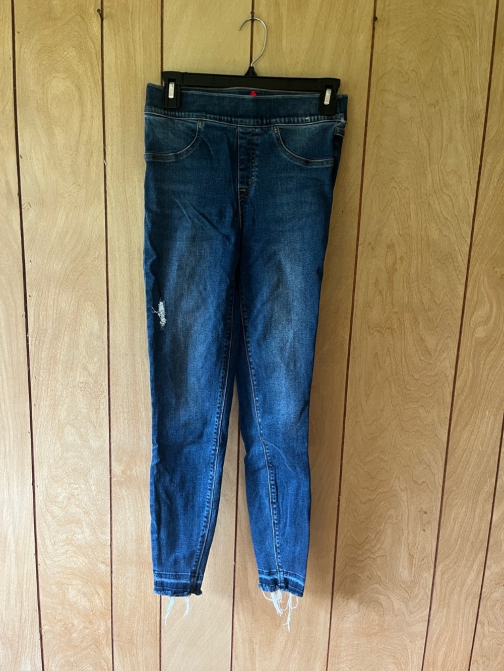SPANX Dark Blue Skinny Ankle Jeans - Distressed Hem